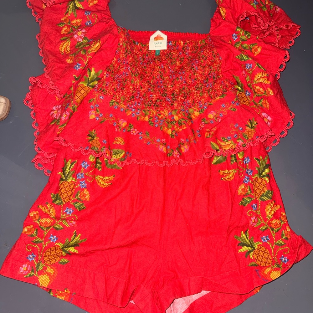 NWOT Farm Rio Red Floral Embroidered Women's Romper
